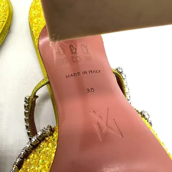 AMINA MUADDI Glitter Gilda Heeled Mule Women 8 Yellow Rhinstone Strap Pointy Toe - Picture 8 of 16